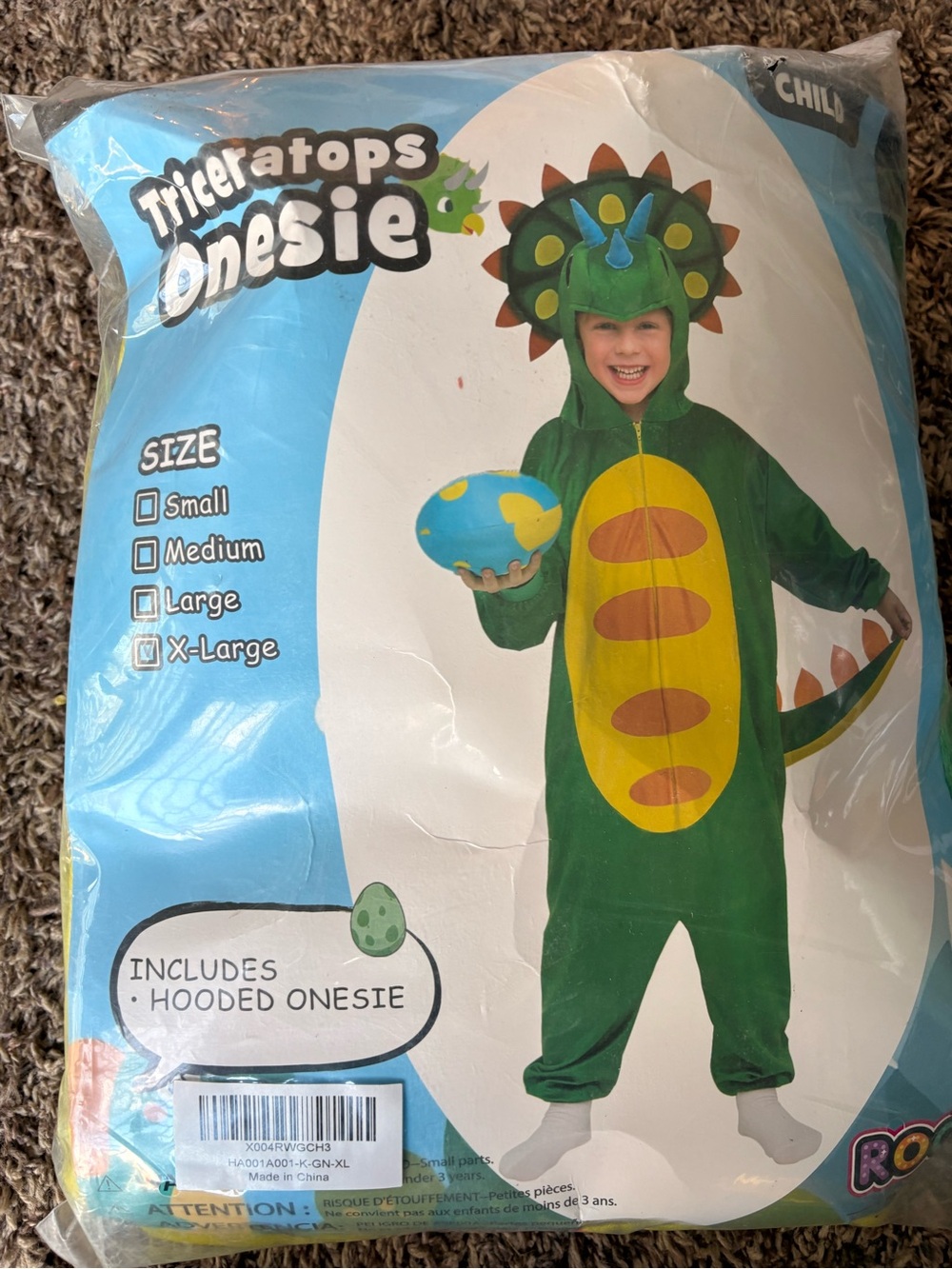 Kids Green Triceratops Onesie Costume - Triceratops Onesie jumpsuit child Xl